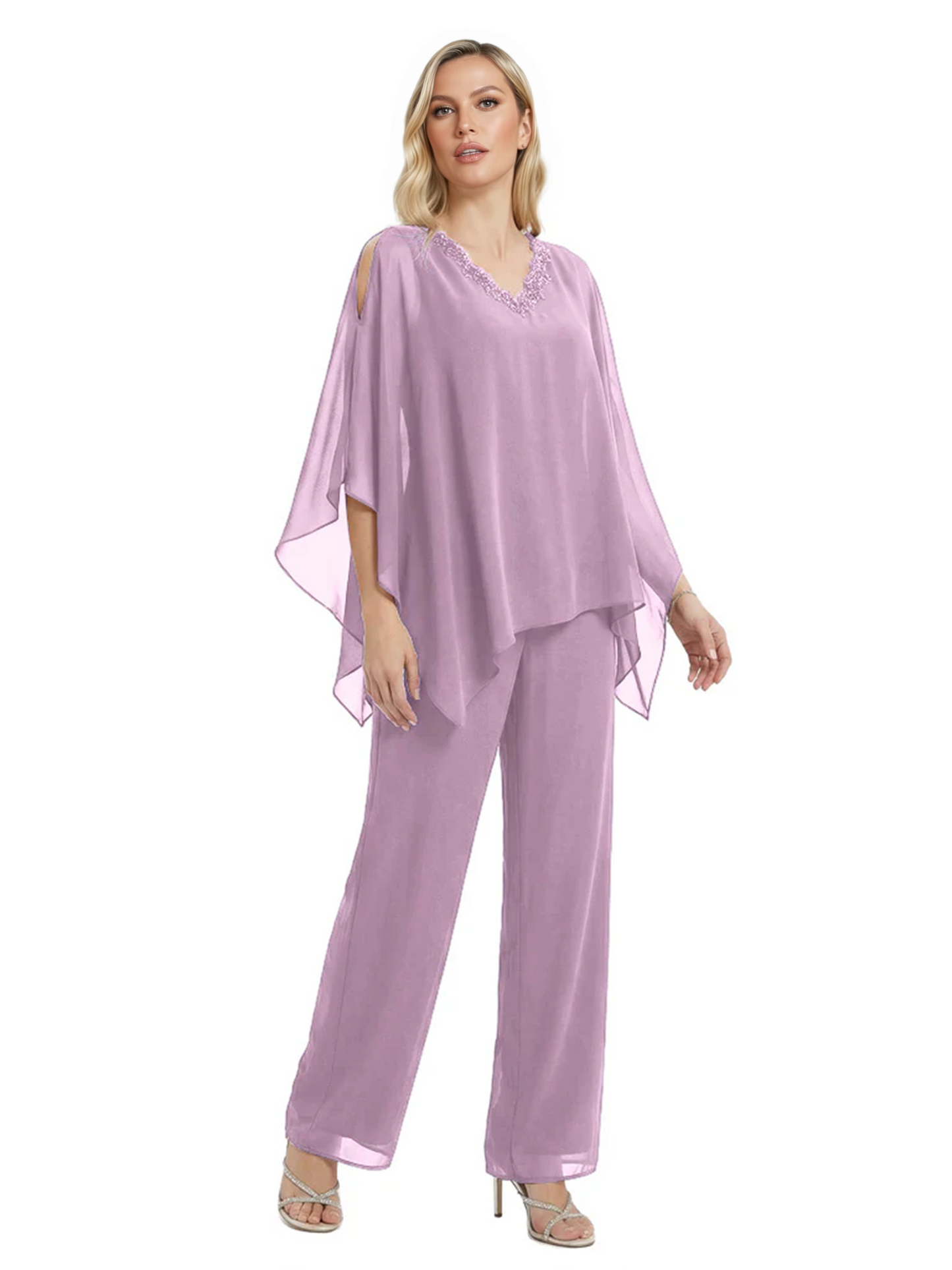 V-Neck Chiffon Mother of the Brides Dresses Plus Size Jacket Suits Wedding