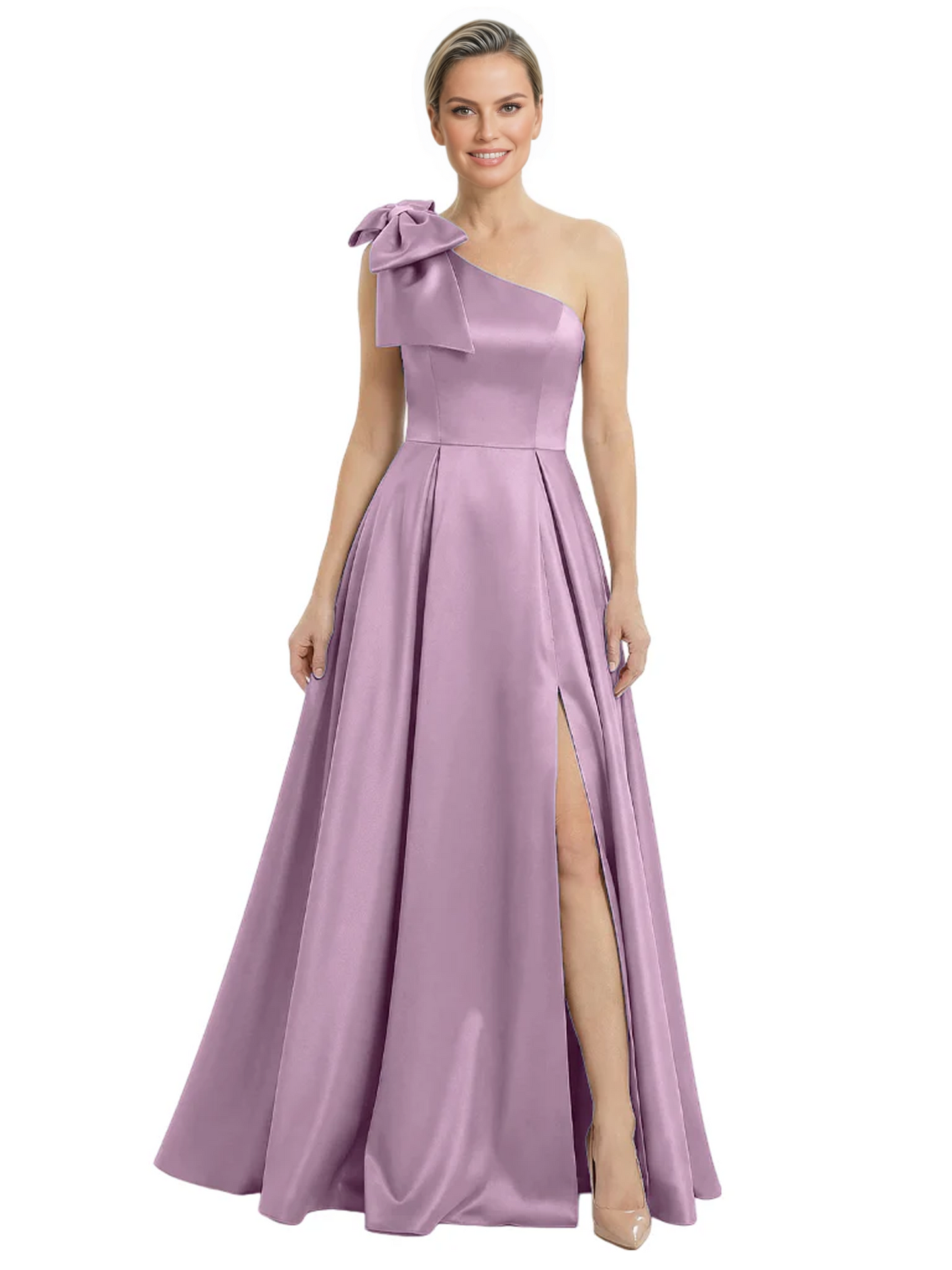 Luxury Bow Black Formal Dress One-Shoulder A-Line Gowns with Sexy Side Slit 2026
