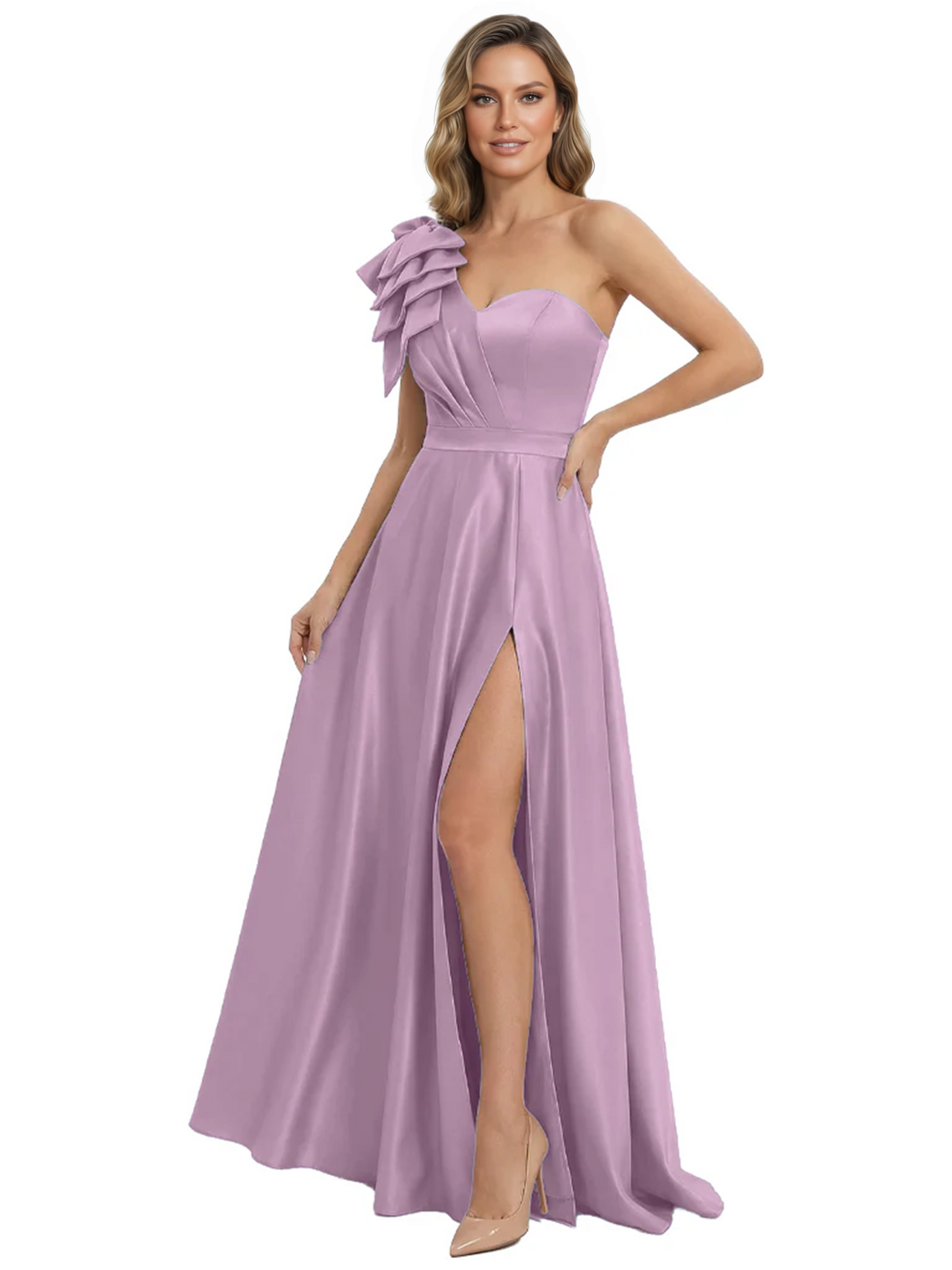 Elegant Mother of the Groom Dress A-Line Satin Formal Gown with High Slit Ruched Bodice