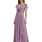 Elegant Mother of the Groom Dress Cascading Ruffle Chiffon Formal Gown Rhinestone