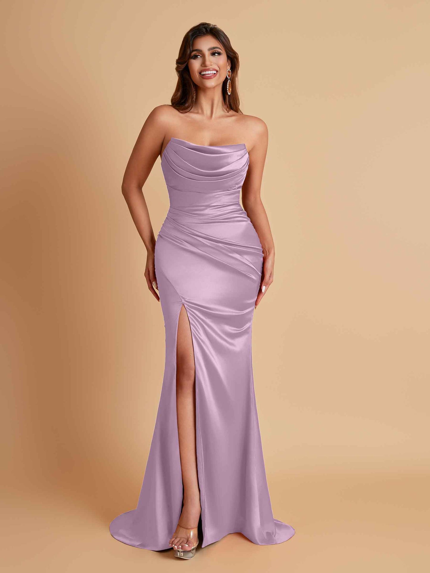 Sexy Soft Satin Mermaid Side Slit Floor-Length Mermaid Bridesmaid Dresses