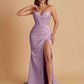 Elegant Soft Satin Mermaid V-neck Side Slit Floor-Length Bridesmaid Dresses Online
