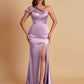 Elegant Soft Satin Sweetheart One Shoulder Side-Slit Mermaid Bridesmaid Dresses