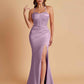Sexy Soft Satin Mermaid Spaghetti Straps Side Slit Floor-Length Bridesmaid Dresses