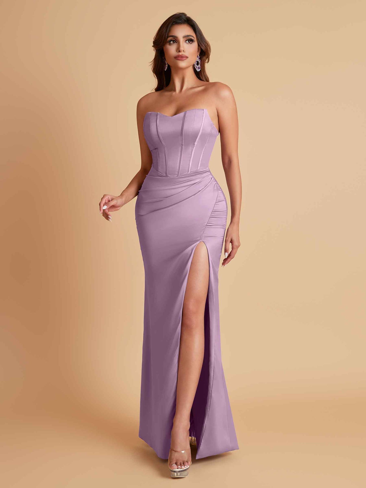 Sexy Strapless Soft Satin Side Slit Floor-Length Mermaid Bridesmaid Dresses