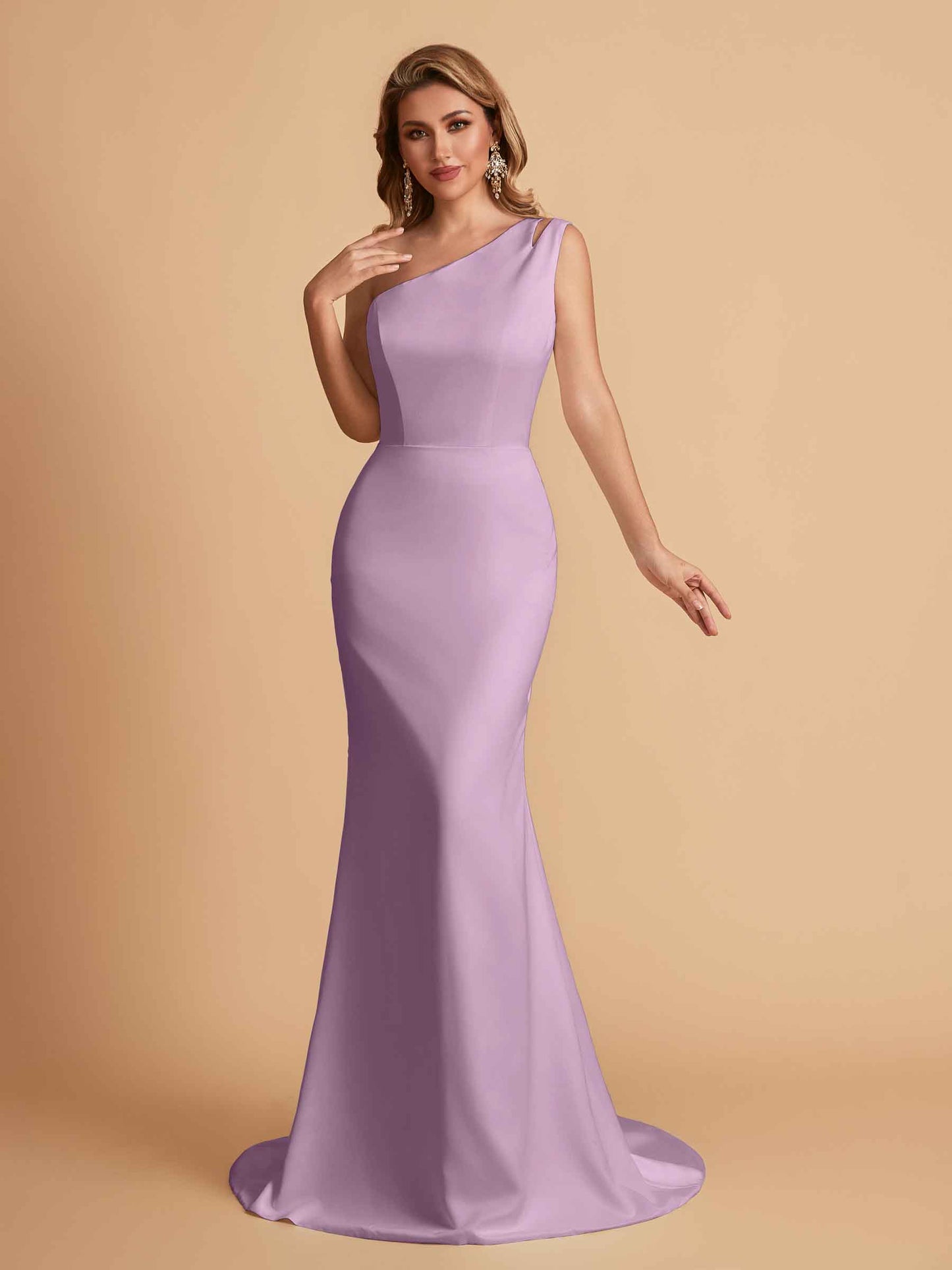 Elegant Satin One Shoulder Mermaid Side Slit Floor Length Bridesmaid Dresses