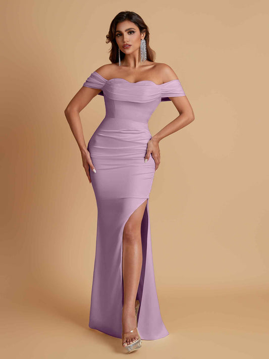 Sexy Soft Satin Mermaid Off Shoulder Floor-Length Mermaid Bridesmaid Dresses