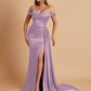 Gorgeous Soft Satin V-neck Off-the-Shoulder Side-Slit Mermaid Bridesmaid Dresses