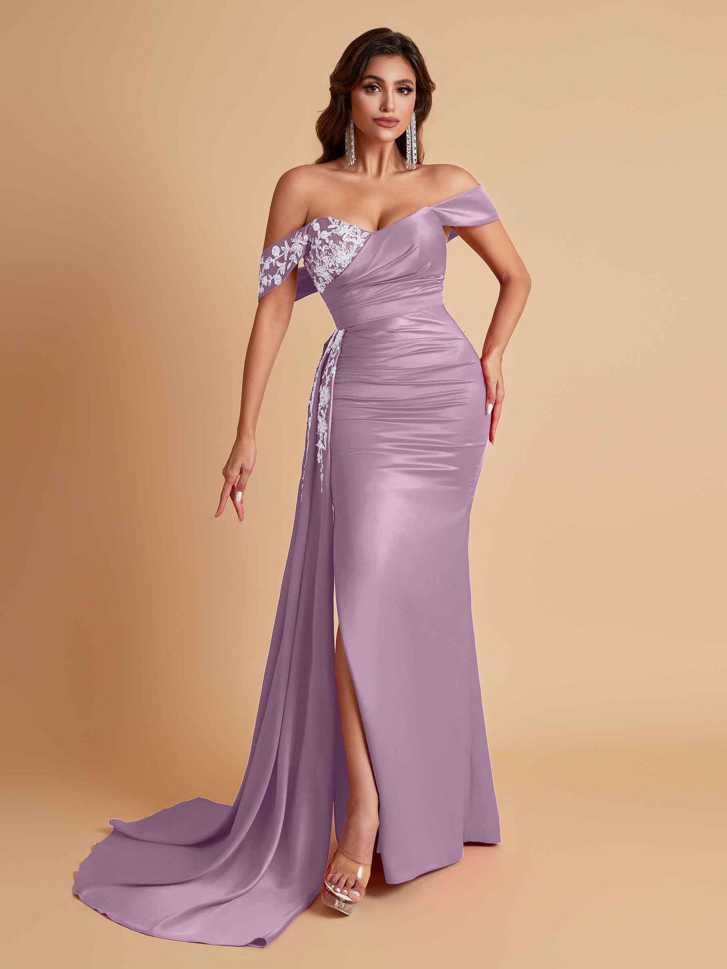 Elegant Soft Satin Mermaid Off Shoulder Floor-Length Mermaid Bridesmaid Dresses