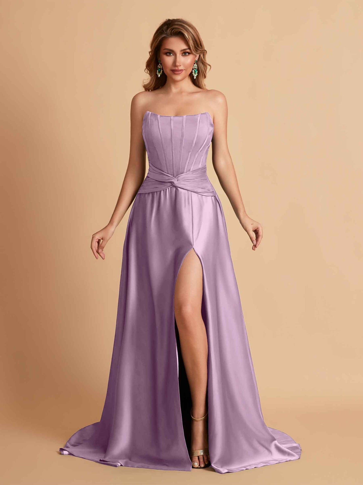 Elegant Satin Sweetheart A-Line Side Slit Floor Length Bridesmaid Dresses