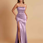 Elegant Soft Satin Strapless Split Side Mermaid Bridesmaid Dresses