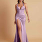 Stunning V Neck Soft Satin Side Slit Floor-Length Mermaid Bridesmaid Dresses