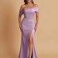 Elegant Soft Satin Mermaid Off Shoulder Asymmetrical Side Slit Floor-Length Bridesmaid Dresses