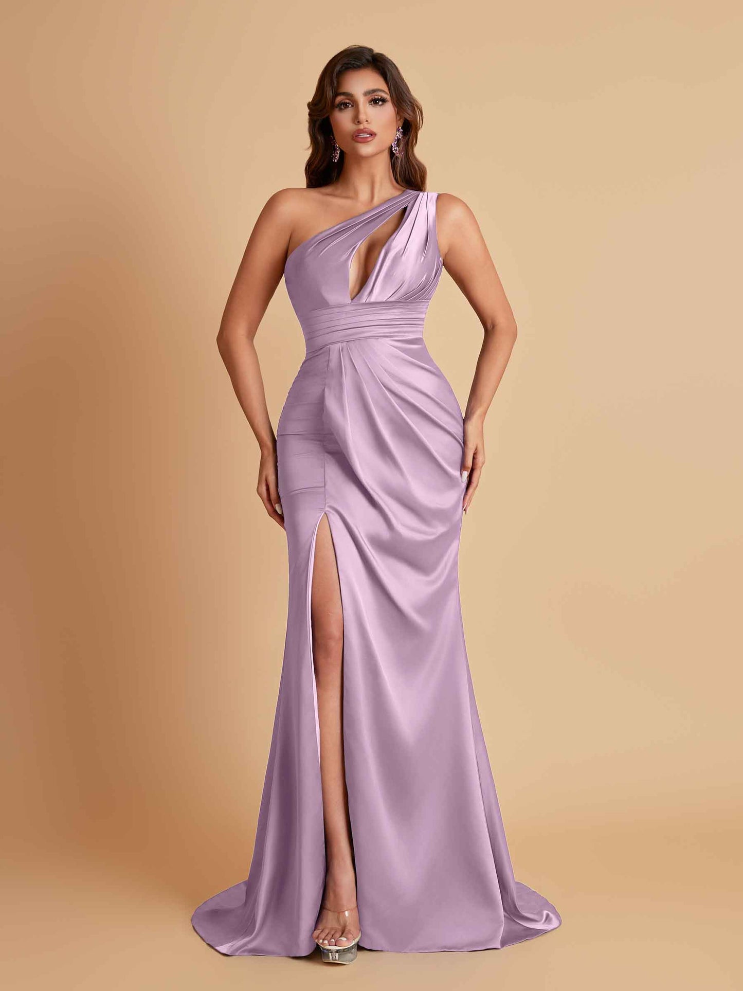 Sexy One Shoulder Soft Satin Side Slit Floor-Length Mermaid Bridesmaid Dresses