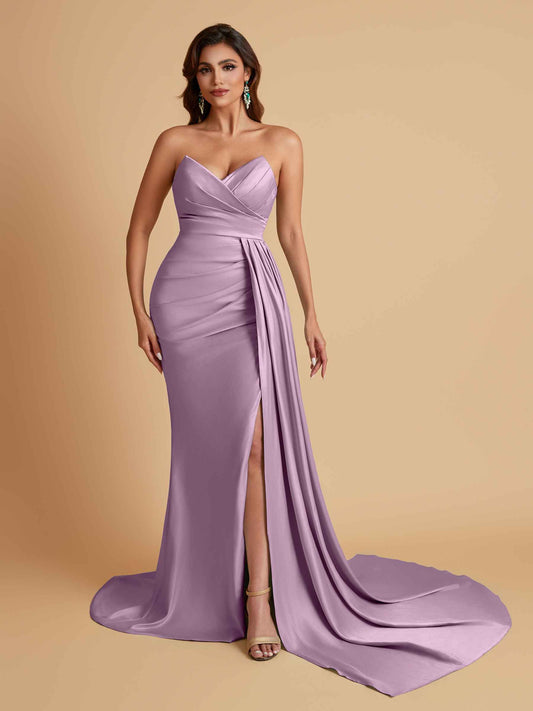 Sexy Soft Satin Mermaid V-neck Floor-Length Mermaid Bridesmaid Dresses