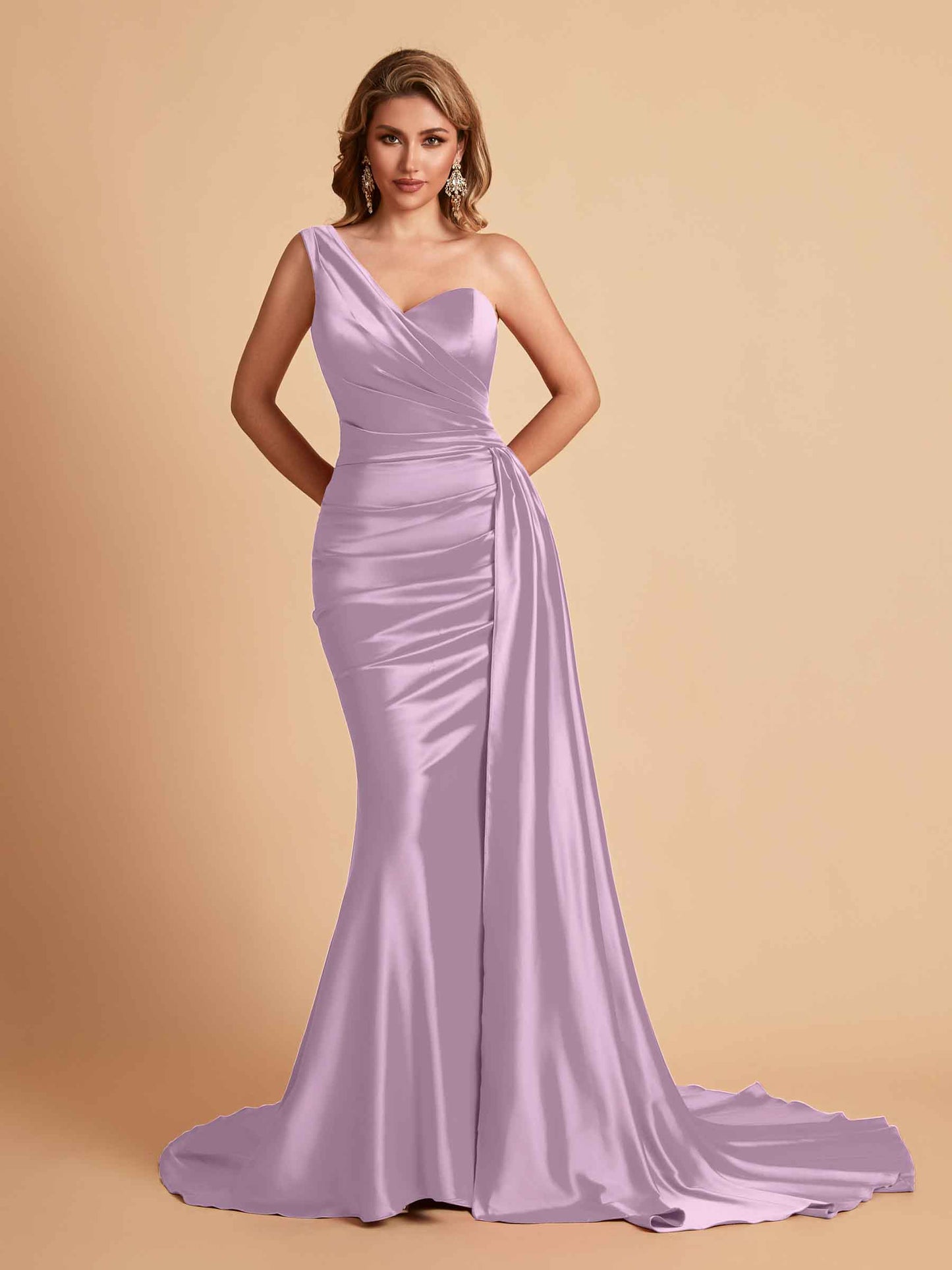 Sexy Satin Mermaid One Shoulder Maxi Long Bridesmaid Dresses Online