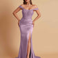 Sexy Soft Satin V-neck Off-the-shoulder Strapless Side-Slit Mermaid Bridesmaid Dresses