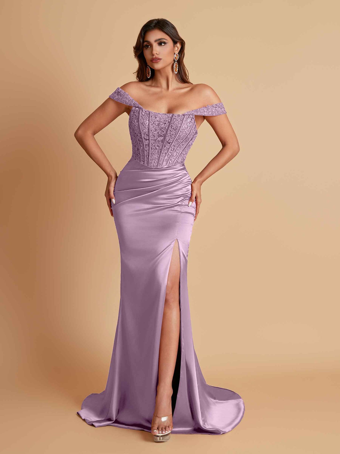 Sexy Soft Satin V-neck Off-the-shoulder Strapless Side-Slit Mermaid Bridesmaid Dresses