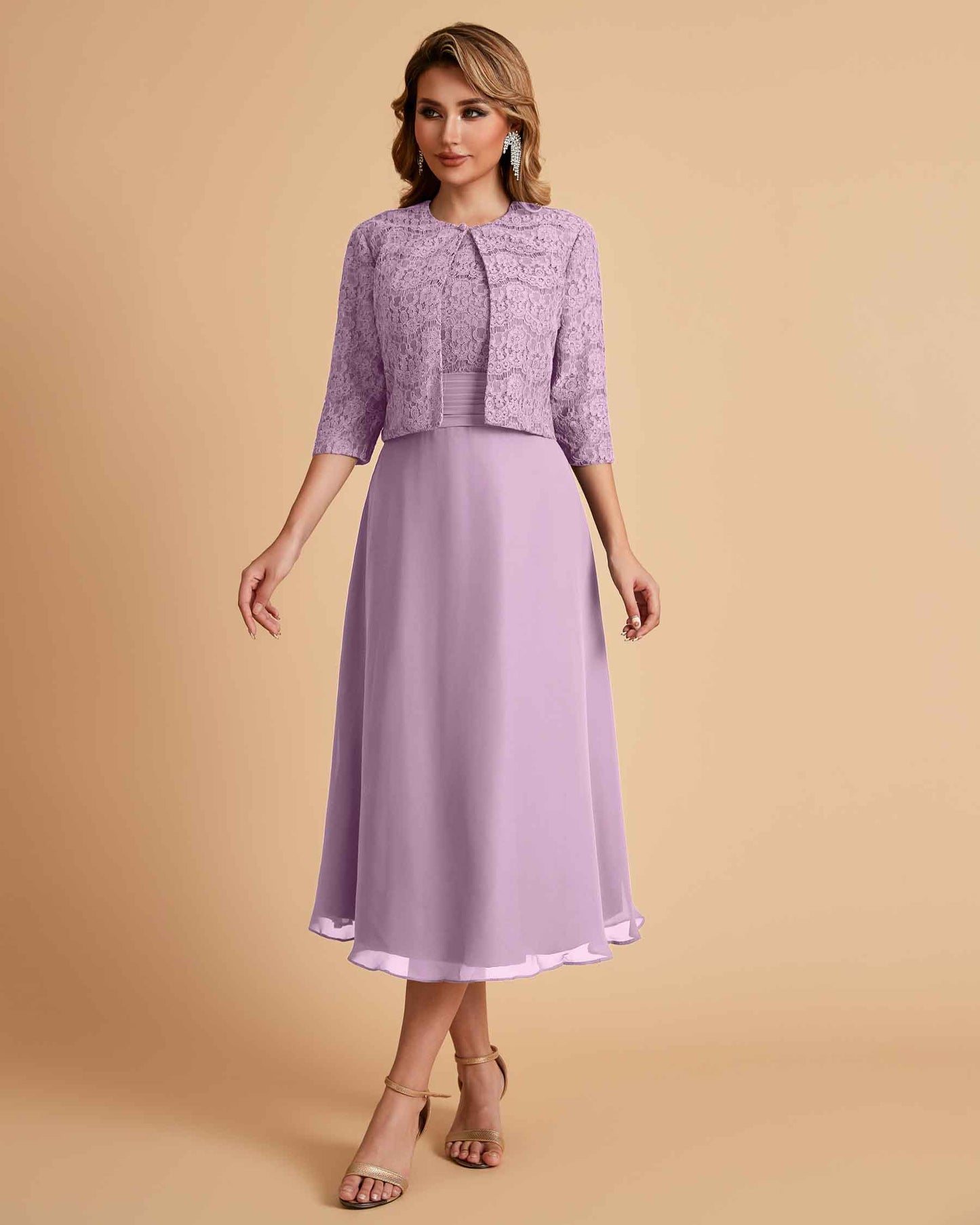 Elegant A-line Bateau Sleeveless Tea Length Mother of the Brides Dresses Online