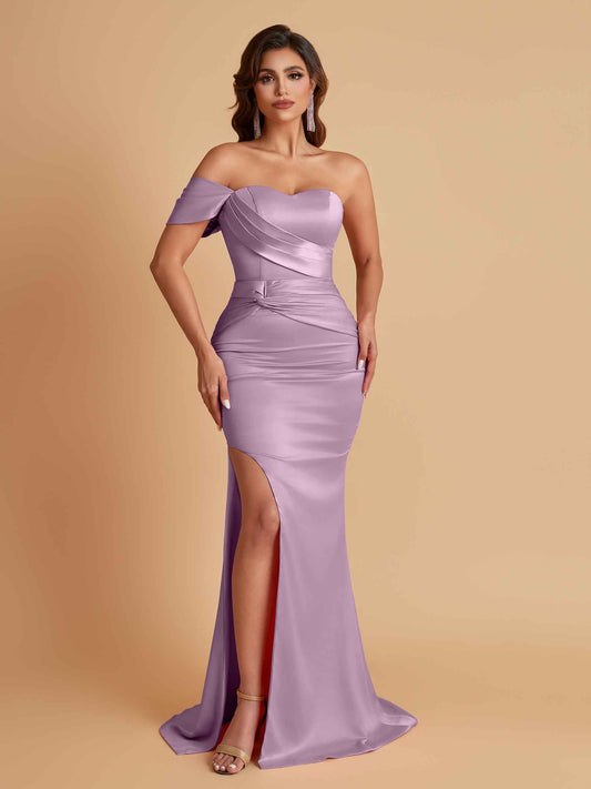 Sexy Soft Satin Mermaid One Shoulder Floor-Length Mermaid Bridesmaid Dresses