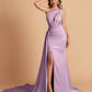 Sexy Satin Mermaid One Shoulder Side Slit Long Bridesmaid Dresses