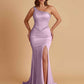 Sexy Soft Satin Mermaid One Shoulder Side Slit Beading Floor-Length Bridesmaid Dresses Online