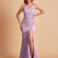 Sexy Satin V-neck Side Slit Mermaid Floor Length Bridesmaid Dresses