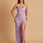 Sexy Soft Satin Mermaid V-neck Side Slit Floor-Length Bridesmaid Dresses Online