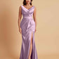 Elegant V Neck Soft Satin Side Slit Floor-Length Mermaid Bridesmaid Dresses