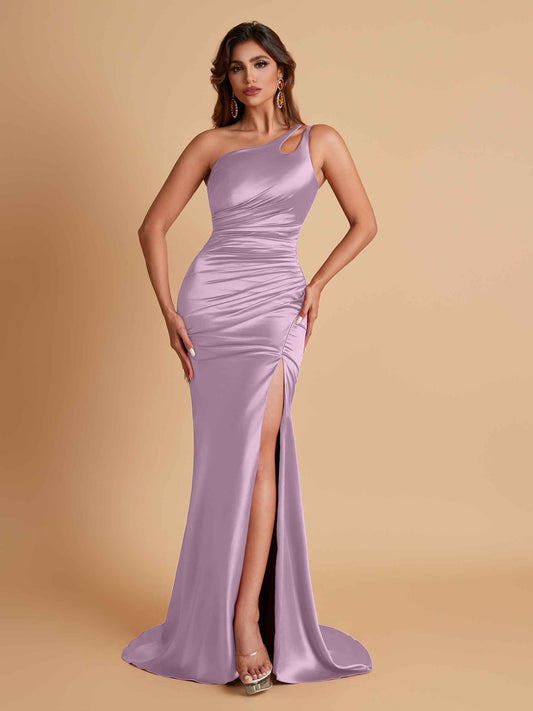 Sexy Soft Satin Mermaid One Shoulder Floor-Length Mermaid Bridesmaid Dresses