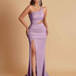 Gorgeous One Shoulder Soft Satin Side Slit Floor-Length Mermaid Bridesmaid Dresses