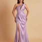 Sexy One Shoulder Soft Satin Side Slit Floor-Length Mermaid Bridesmaid Dresses