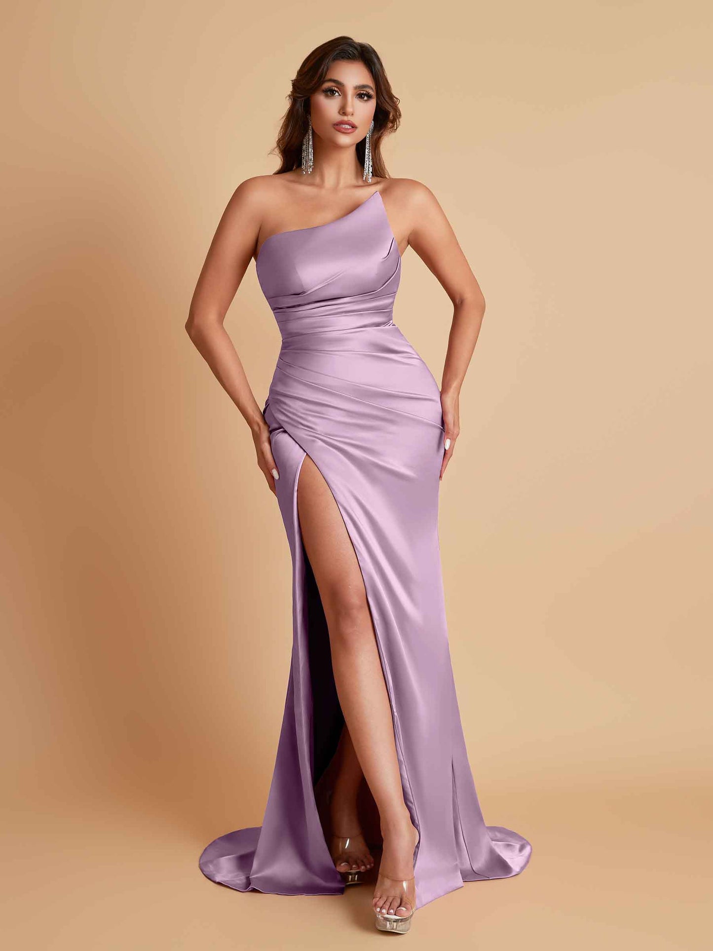 Gorgeous Strapless Soft Satin Side Slit Floor-Length Mermaid Bridesmaid Dresses