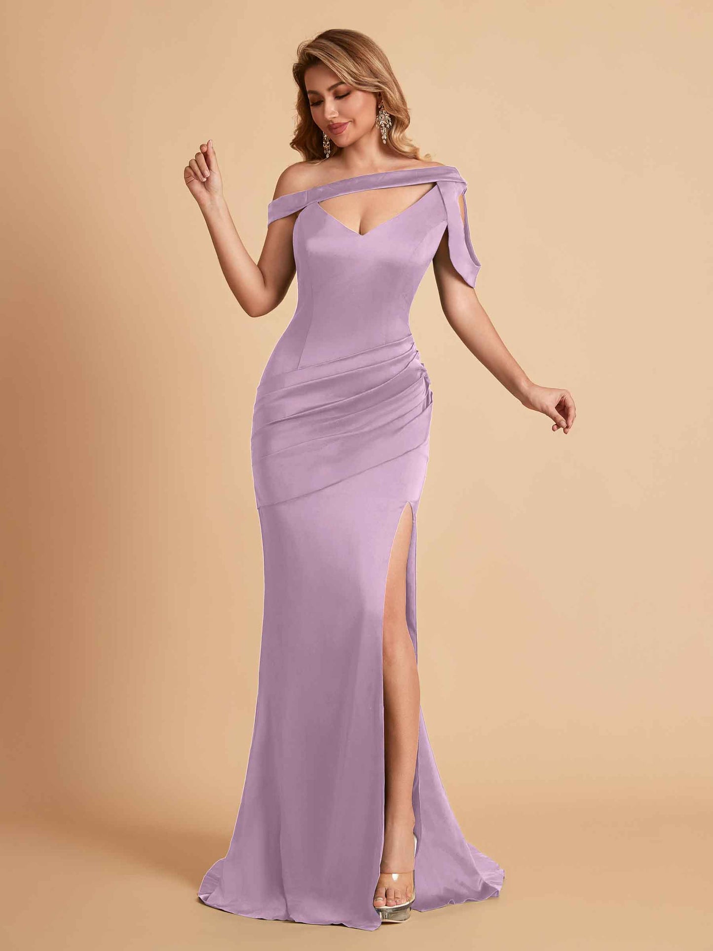 Sexy Soft Satin Unique V-Neck Side Slit Floor-Length Mermaid Bridesmaid Dresses Online