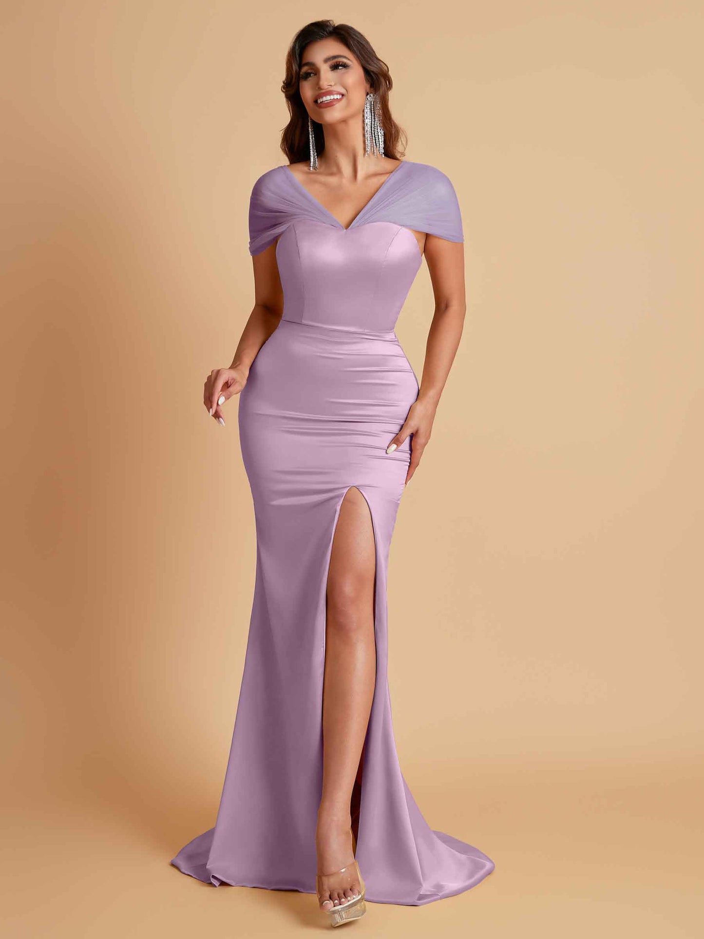 Sexy Soft Satin Mermaid V-neck Floor-Length Mermaid Bridesmaid Dresses