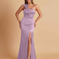 Elegant Soft Satin One Shoulder Strapless Side-Slit Mermaid Bridesmaid Dresses