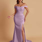 Elegant Soft Satin Mermaid Off Shoulder Side Slit Floor-Length Mermaid Bridesmaid Dresses