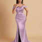Sexy Soft Satin Mermaid Off Shoulder Side Slit Floor-Length Mermaid Bridesmaid Dresses