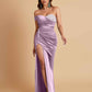 Sexy Soft Satin Mermaid One Shoulder Side Slit Floor-Length Mermaid Bridesmaid Dresses