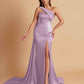 Elegant Soft Satin Sweetheart One Shoulder Side-Slit Mermaid Bridesmaid Dresses