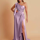 Sexy Soft Satin Mermaid One Shoulder Asymmetrical Side Slit Floor-Length Bridesmaid Dresses