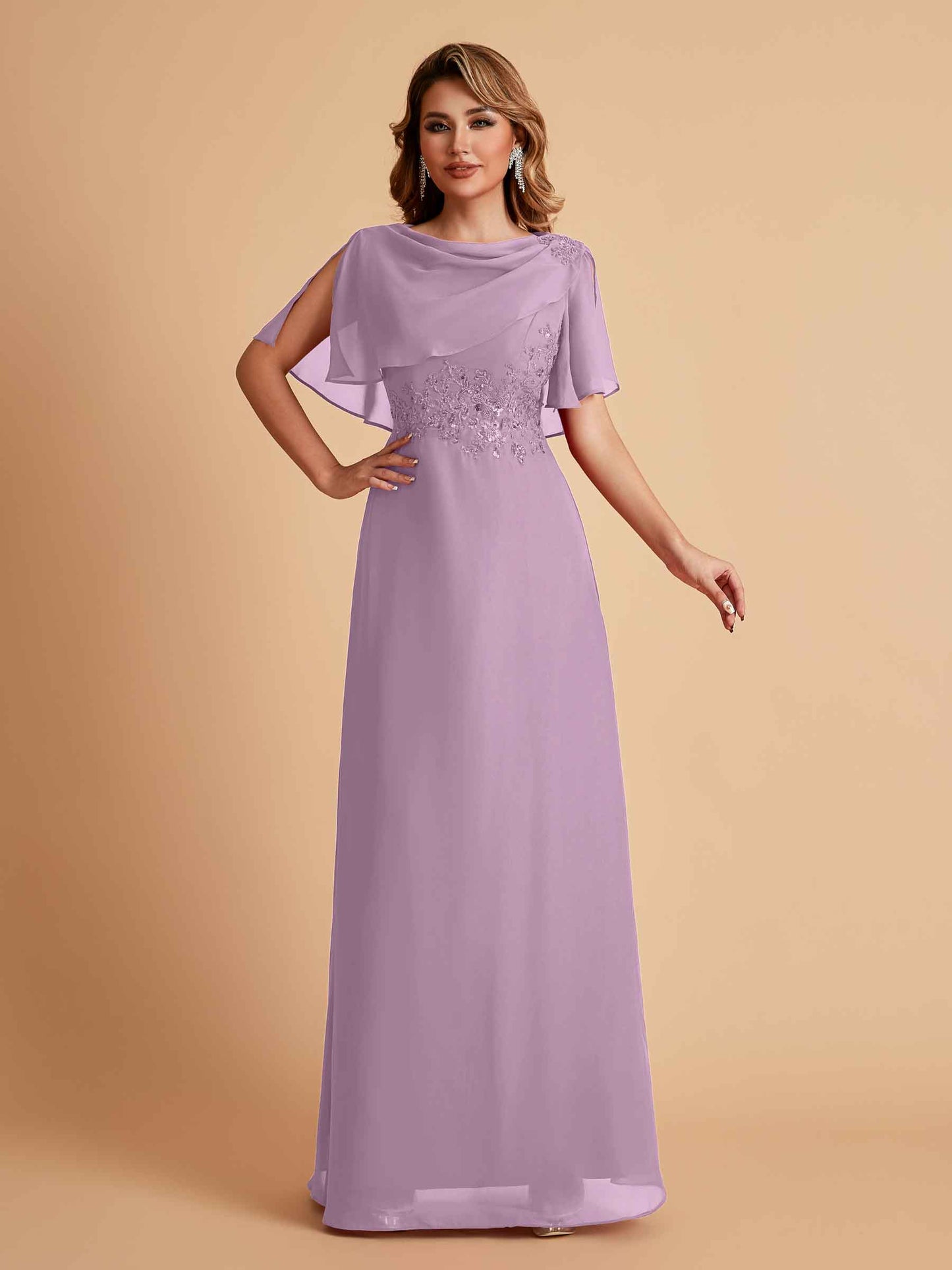 Elegant A-Line Chiffon Half Sleeves Jewel Mother of the Brides Dresses Online