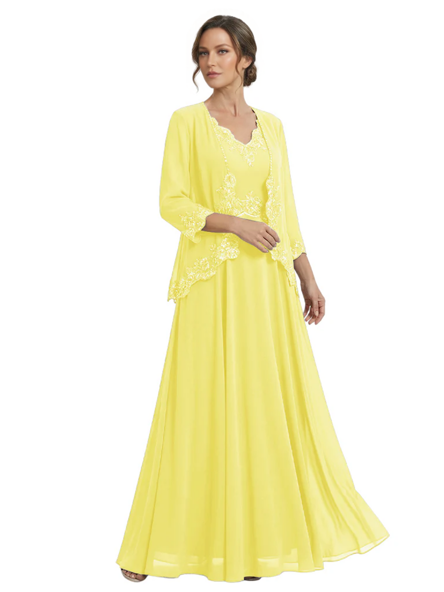 Plus Size A-line Chiffon 3/4 Sleeves Mother of the Brides Dresses Long Jacket Dress