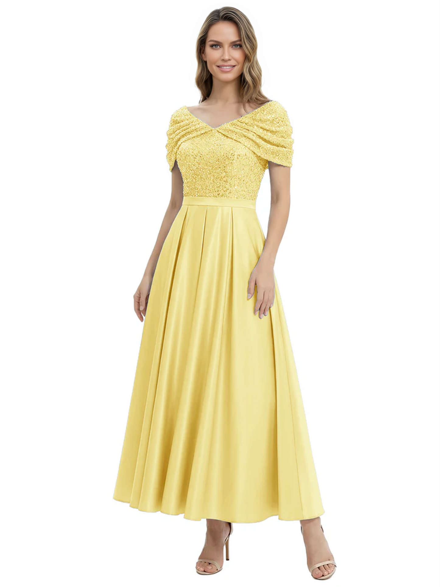Luxury Formal Dress Sparkling Sequin Top Mother of Bride Dress Silk Satin A-Line Gowns