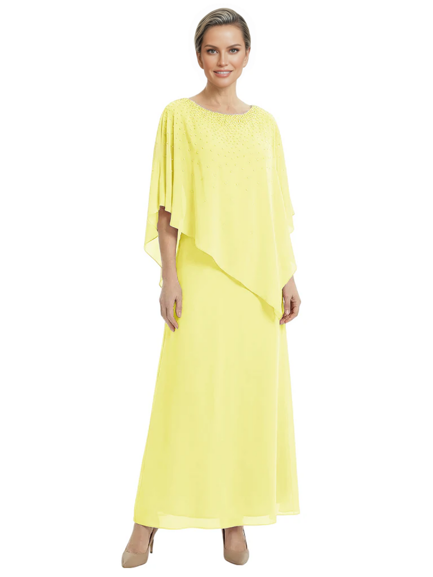Elegant Mother of Bride Dresses Evening Gowns Trending 2026 Styles with Asymmetric Cape