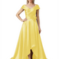 Off Shoulder Mother of the Bride Dress High-Low Satin Gown with Portrait Neckline