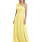 One-Shoulder Mother of the Bride Dress Satin Gown with Bow Ruched Empire Waist