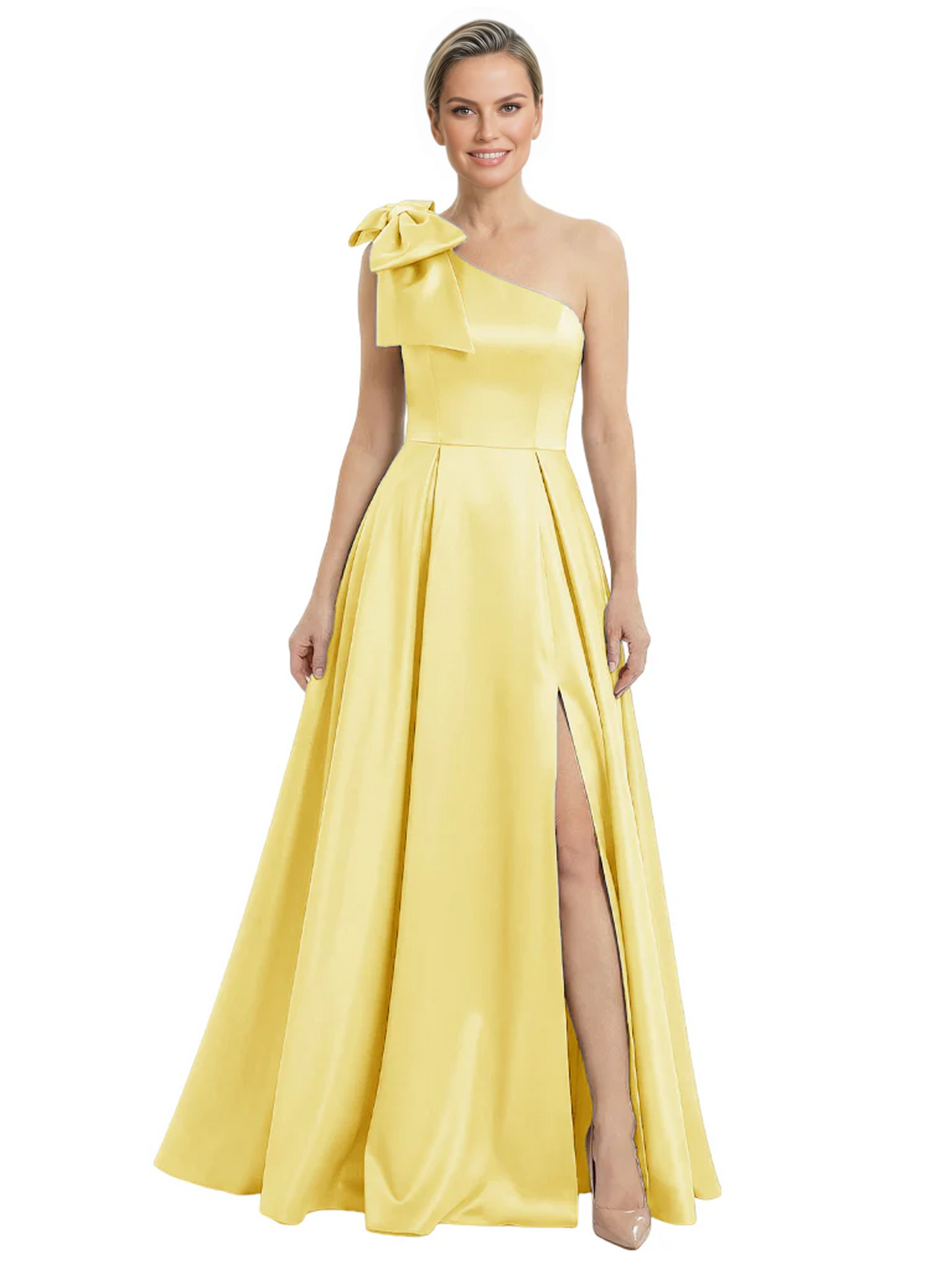 Luxury Bow Black Formal Dress One-Shoulder A-Line Gowns with Sexy Side Slit 2026