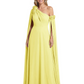 One Shoulder Mother of the Bride Dress Asymmetrical Cape Sleeve Gown with Floral