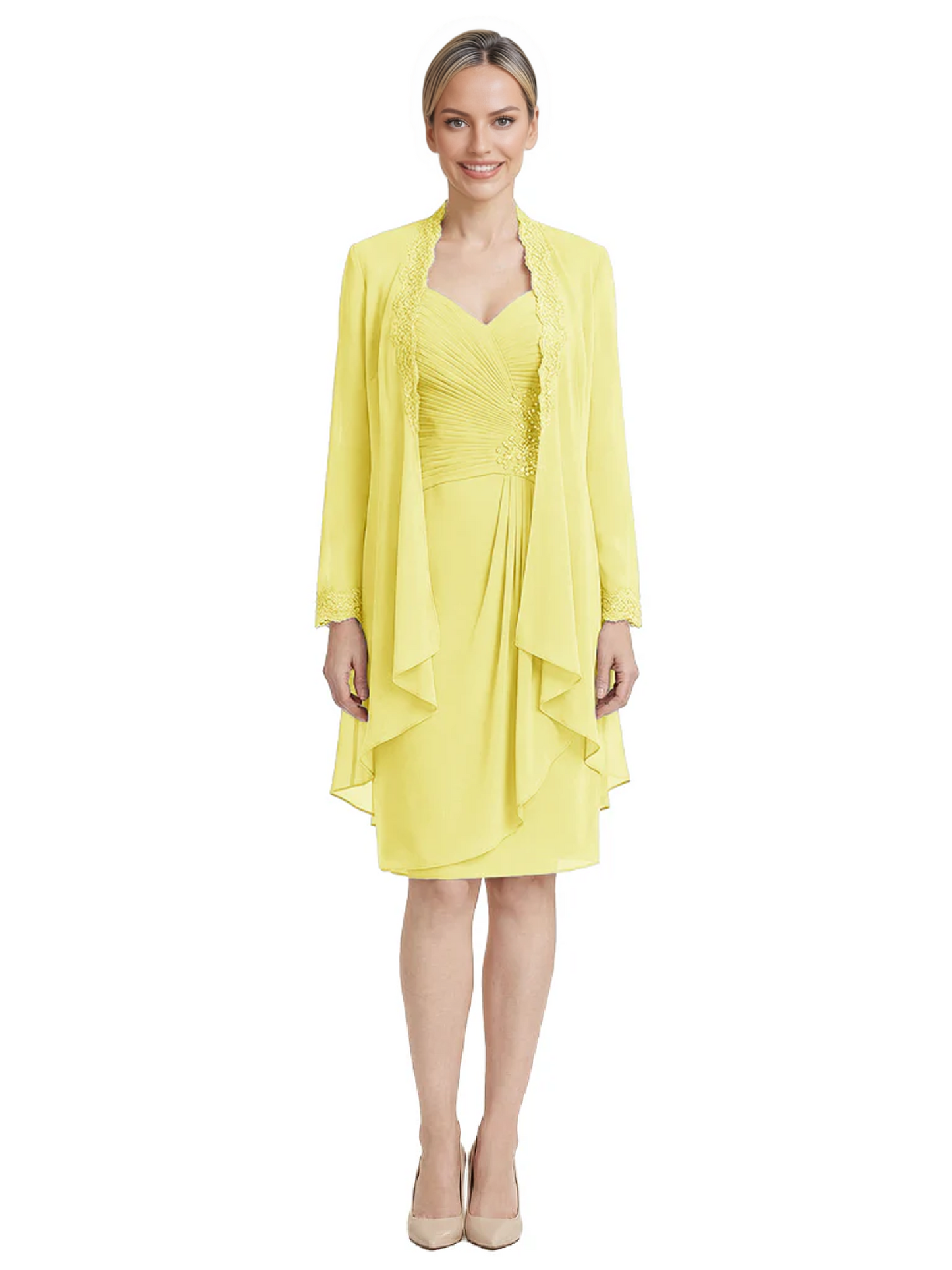 2PCS Knee Length Chiffon Mother of the Brides Dresses Short V-Neck